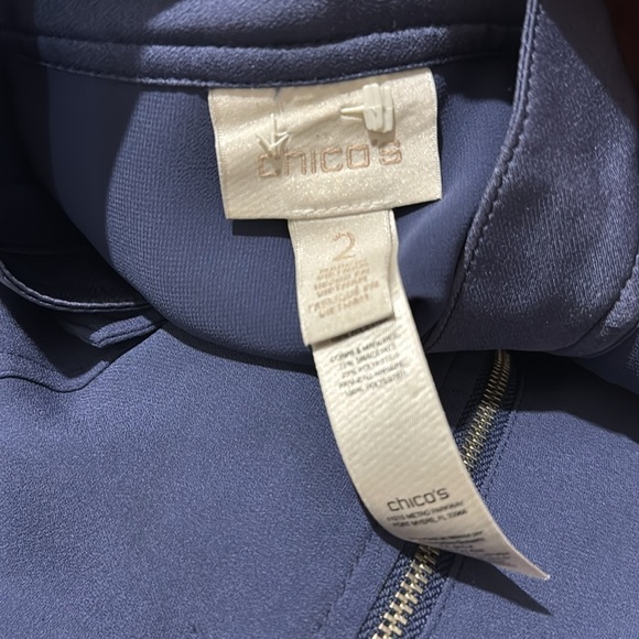 CHICOS Sheer Back Jacket Women's 2 Large Blue Roll Tab Sleeve Full Zip - Picture 8 of 9